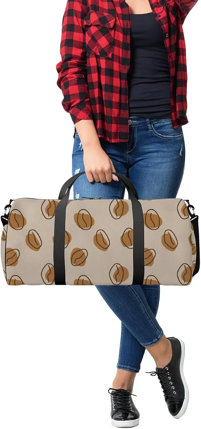 Sports Gym Bag for Women and Men Waterproof Hand Drawn Pattern Brown Duffel Bag Lightweight Carryon Traveling Boarding Gripsack