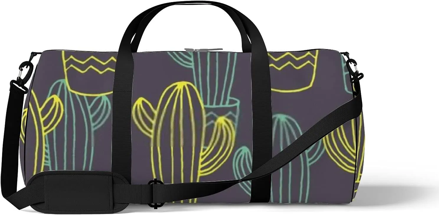 Sports Gym Bag for Women and Men Waterproof Hand Drawn Sketch Cactuses Mexican Style Duffel Bag Lightweight Carryon Traveling Boarding Gripsack