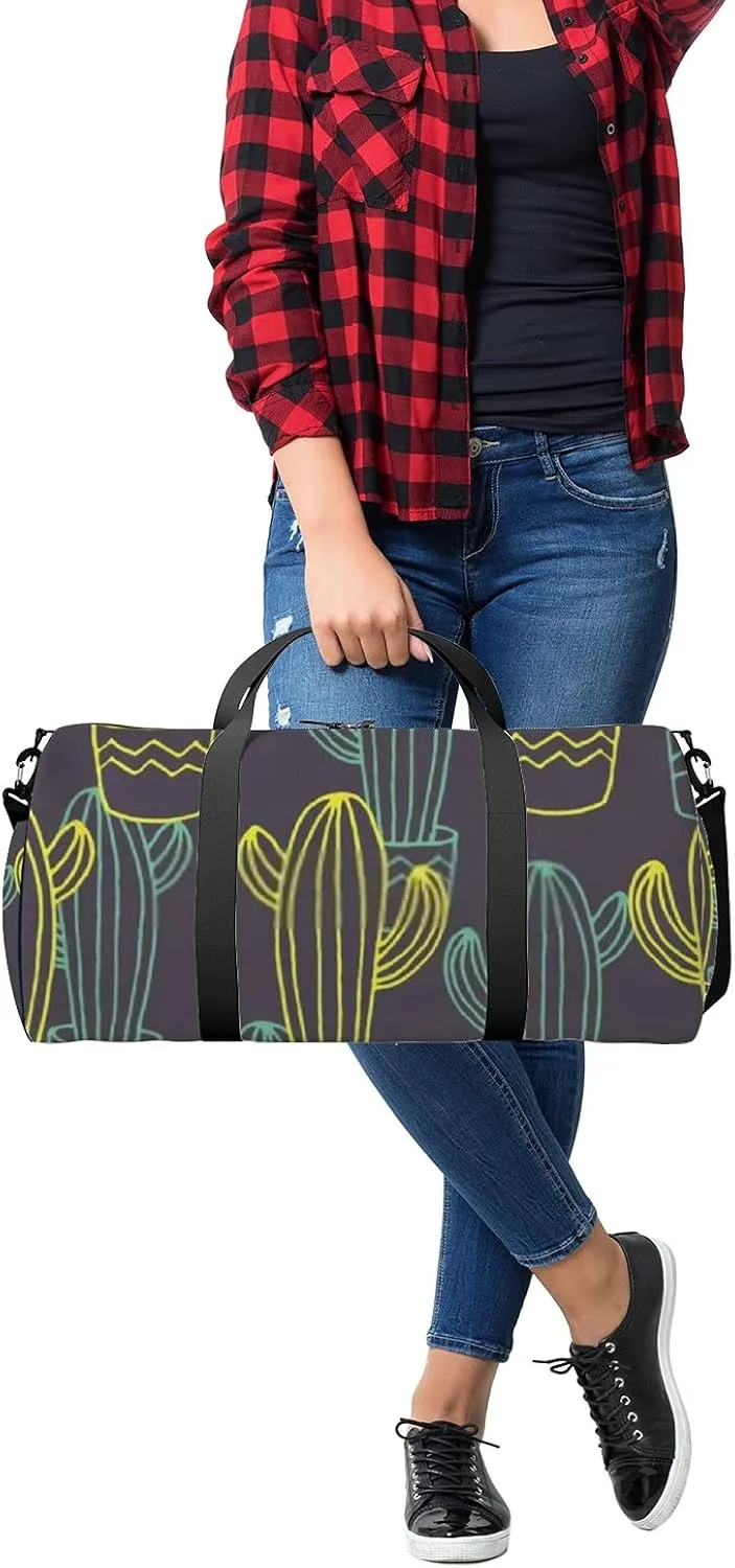Sports Gym Bag for Women and Men Waterproof Hand Drawn Sketch Cactuses Mexican Style Duffel Bag Lightweight Carryon Traveling Boarding Gripsack