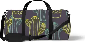 Sports Gym Bag for Women and Men Waterproof Hand Drawn Sketch Cactuses Mexican Style Duffel Bag Lightweight Carryon Traveling Boarding Gripsack