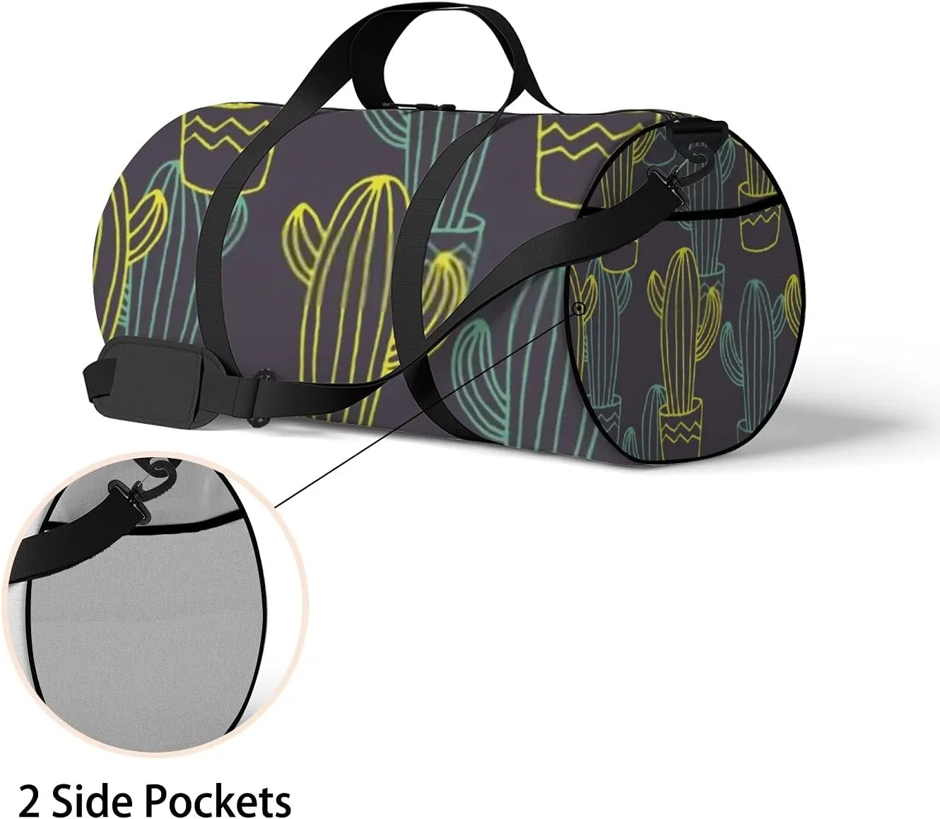 Sports Gym Bag for Women and Men Waterproof Hand Drawn Sketch Cactuses Mexican Style Duffel Bag Lightweight Carryon Traveling Boarding Gripsack