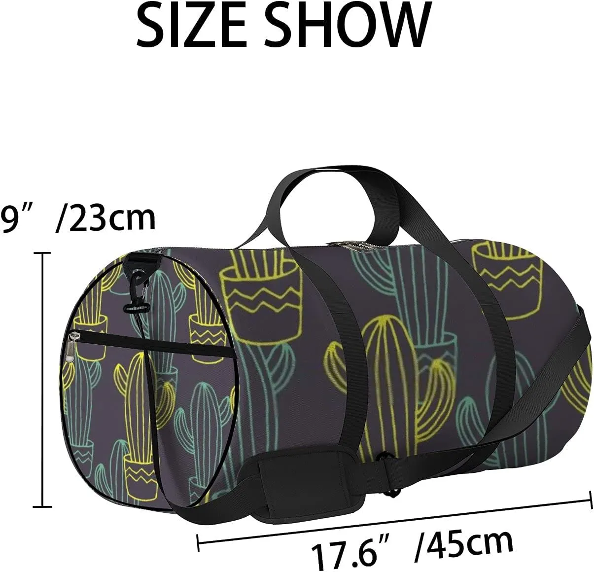 Sports Gym Bag for Women and Men Waterproof Hand Drawn Sketch Cactuses Mexican Style Duffel Bag Lightweight Carryon Traveling Boarding Gripsack