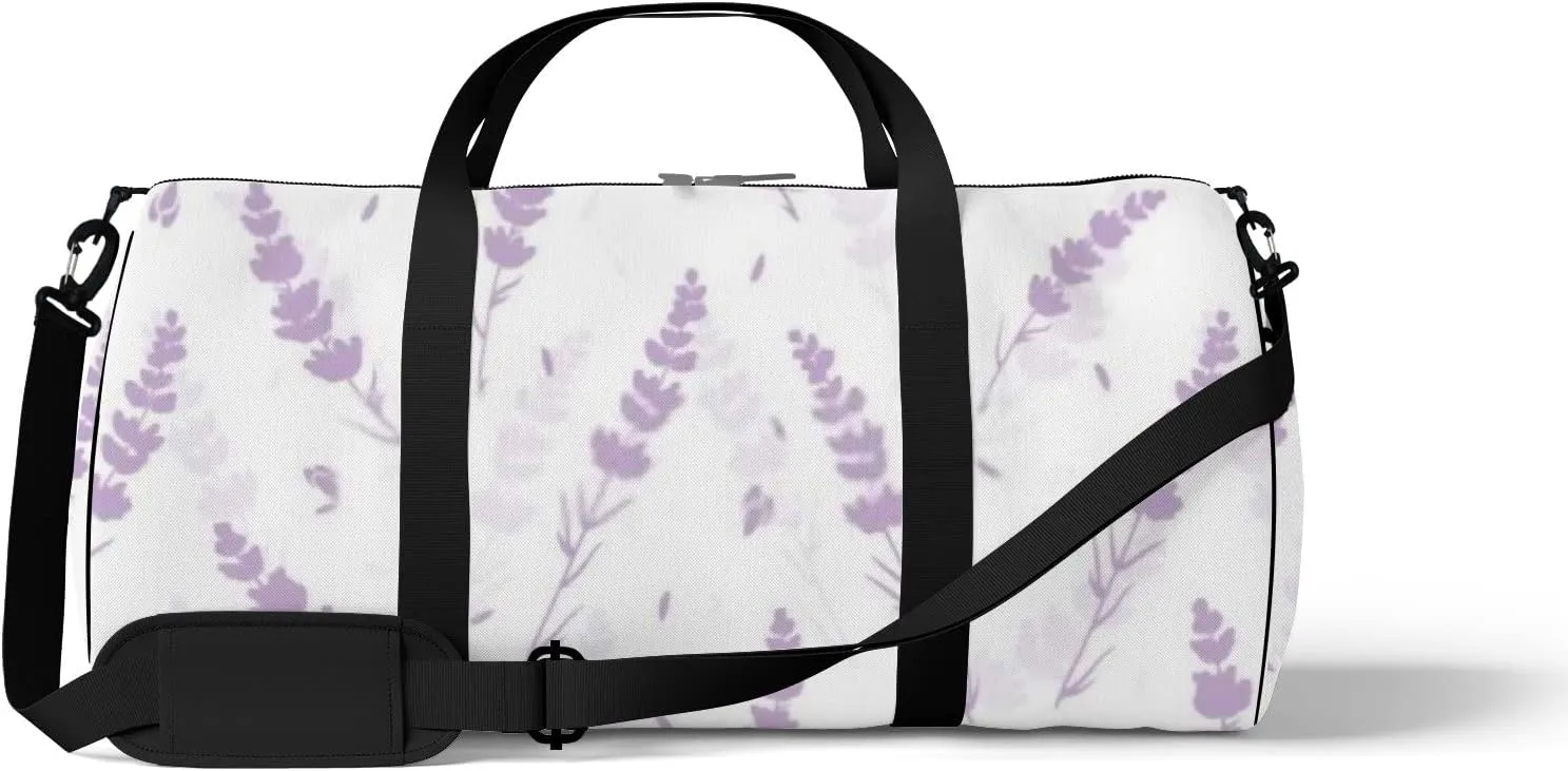Sports Gym Bag for Women and Men Waterproof Lavender Flowers Light Purple Duffel Bag Lightweight Carryon Traveling Boarding Gripsack