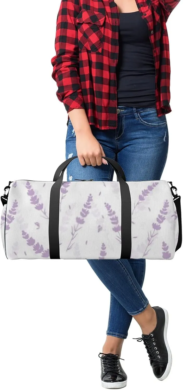 Sports Gym Bag for Women and Men Waterproof Lavender Flowers Light Purple Duffel Bag Lightweight Carryon Traveling Boarding Gripsack