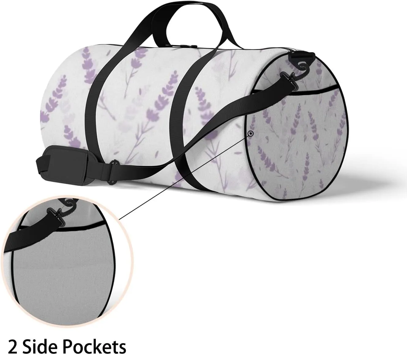 Sports Gym Bag for Women and Men Waterproof Lavender Flowers Light Purple Duffel Bag Lightweight Carryon Traveling Boarding Gripsack