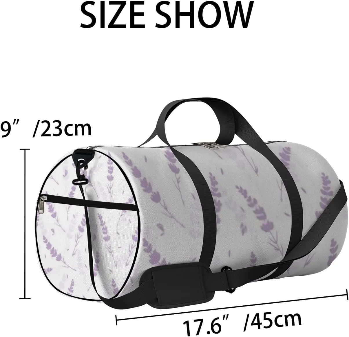 Sports Gym Bag for Women and Men Waterproof Lavender Flowers Light Purple Duffel Bag Lightweight Carryon Traveling Boarding Gripsack
