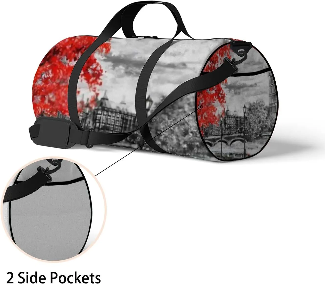 Sports Gym Bag for Women and Men Waterproof Oil Painting London Street Red Tree Duffel Bag Lightweight Carryon Traveling Boarding Gripsack