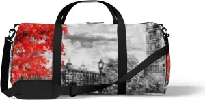 Sports Gym Bag for Women and Men Waterproof Oil Painting London Street Red Tree Duffel Bag Lightweight Carryon Traveling Boarding Gripsack