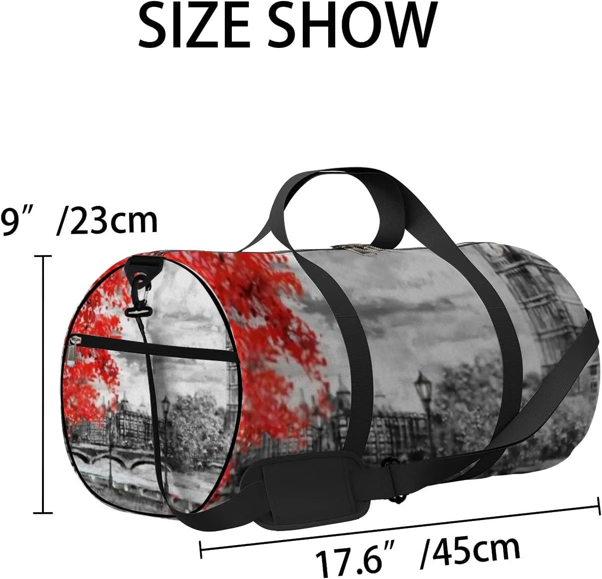 Sports Gym Bag for Women and Men Waterproof Oil Painting London Street Red Tree Duffel Bag Lightweight Carryon Traveling Boarding Gripsack