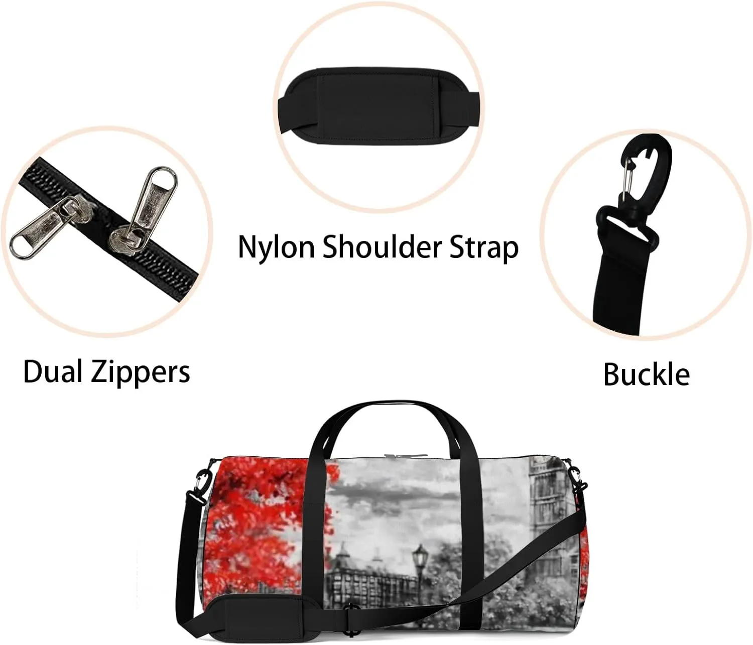 Sports Gym Bag for Women and Men Waterproof Oil Painting London Street Red Tree Duffel Bag Lightweight Carryon Traveling Boarding Gripsack