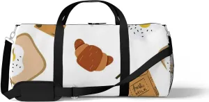 Sports Gym Bag for Women and Men Waterproof Pattern Toast Egg Croissant Choco Duffel Bag Lightweight Carryon Traveling Boarding Gripsack
