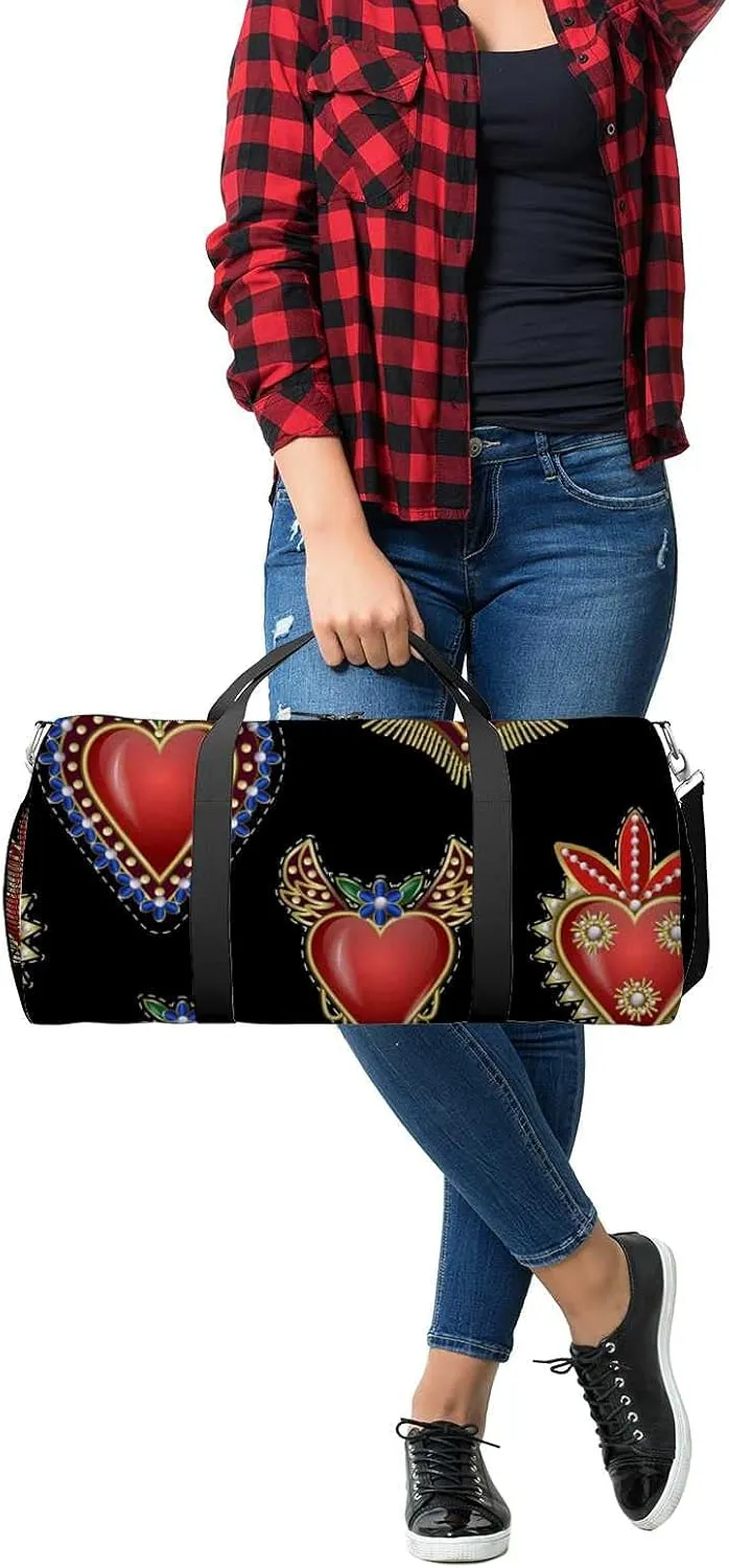 Sports Gym Bag for Women and Men Waterproof Pattern Traditional Mexican Hearts Duffel Bag Lightweight Carryon Traveling Boarding Gripsack
