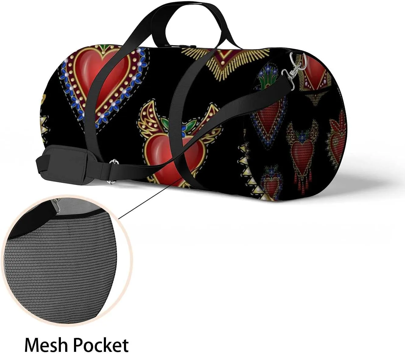 Sports Gym Bag for Women and Men Waterproof Pattern Traditional Mexican Hearts Duffel Bag Lightweight Carryon Traveling Boarding Gripsack