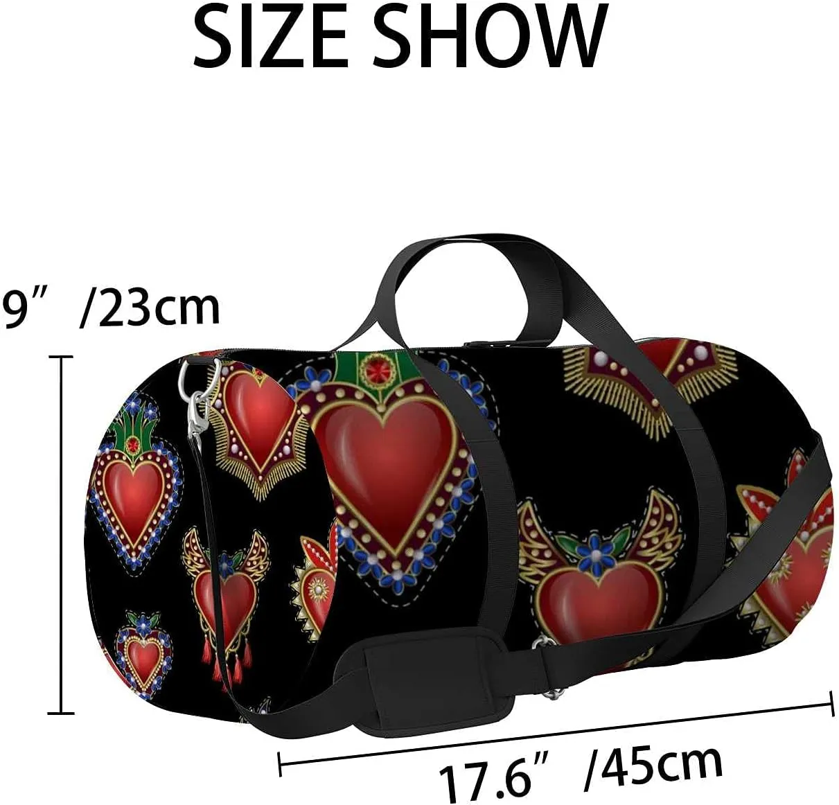 Sports Gym Bag for Women and Men Waterproof Pattern Traditional Mexican Hearts Duffel Bag Lightweight Carryon Traveling Boarding Gripsack