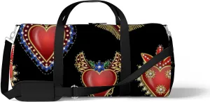 Sports Gym Bag for Women and Men Waterproof Pattern Traditional Mexican Hearts Duffel Bag Lightweight Carryon Traveling Boarding Gripsack