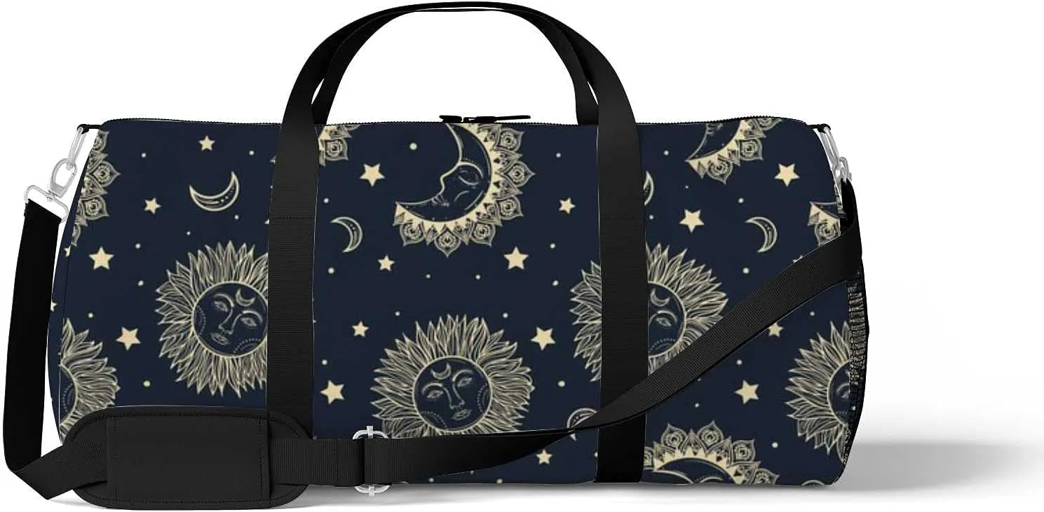 Sports Gym Bag for Women and Men Waterproof PatternSun Moon Stars Duffel Bag Lightweight Carryon Traveling Boarding Gripsack