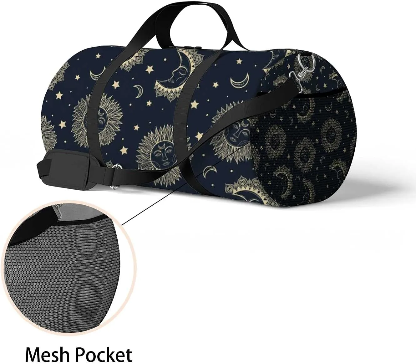 Sports Gym Bag for Women and Men Waterproof PatternSun Moon Stars Duffel Bag Lightweight Carryon Traveling Boarding Gripsack