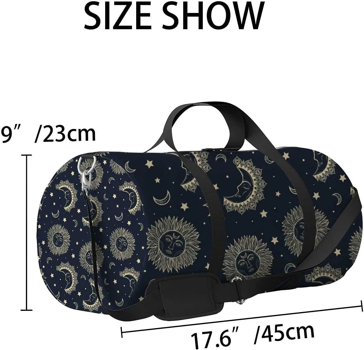 Sports Gym Bag for Women and Men Waterproof PatternSun Moon Stars Duffel Bag Lightweight Carryon Traveling Boarding Gripsack