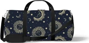 Sports Gym Bag for Women and Men Waterproof PatternSun Moon Stars Duffel Bag Lightweight Carryon Traveling Boarding Gripsack