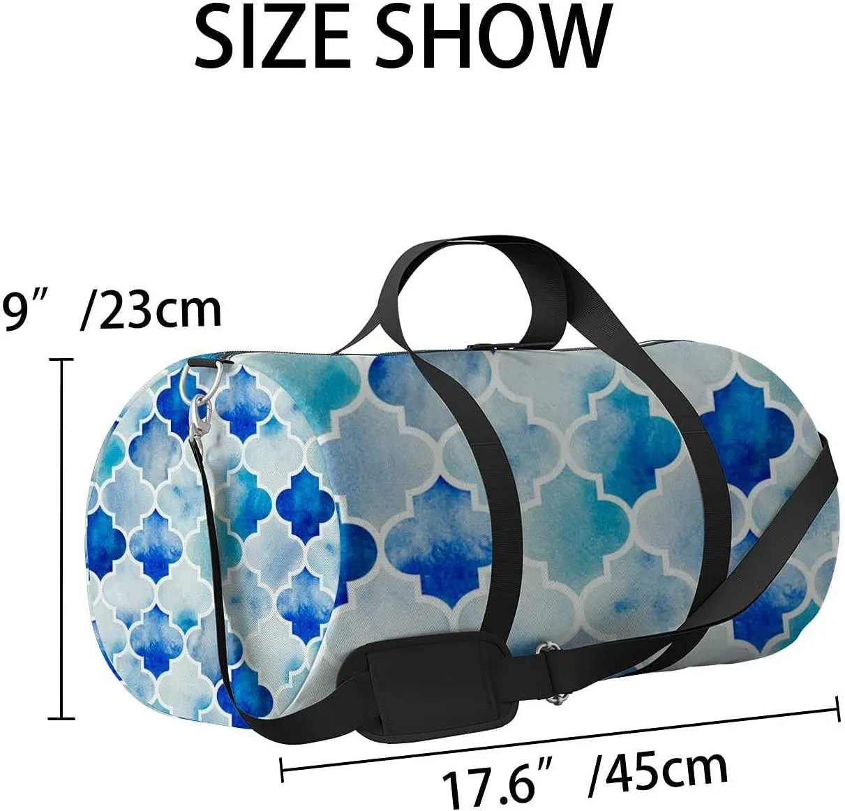 Sports Gym Bag for Women and Men Waterproof Traditional Pattern Blue Duffel Bag Lightweight Carryon Traveling Boarding Gripsack