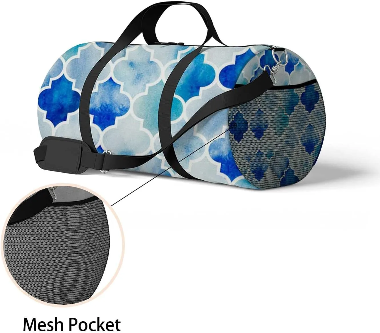 Sports Gym Bag for Women and Men Waterproof Traditional Pattern Blue Duffel Bag Lightweight Carryon Traveling Boarding Gripsack