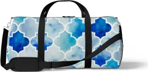 Sports Gym Bag for Women and Men Waterproof Traditional Pattern Blue Duffel Bag Lightweight Carryon Traveling Boarding Gripsack