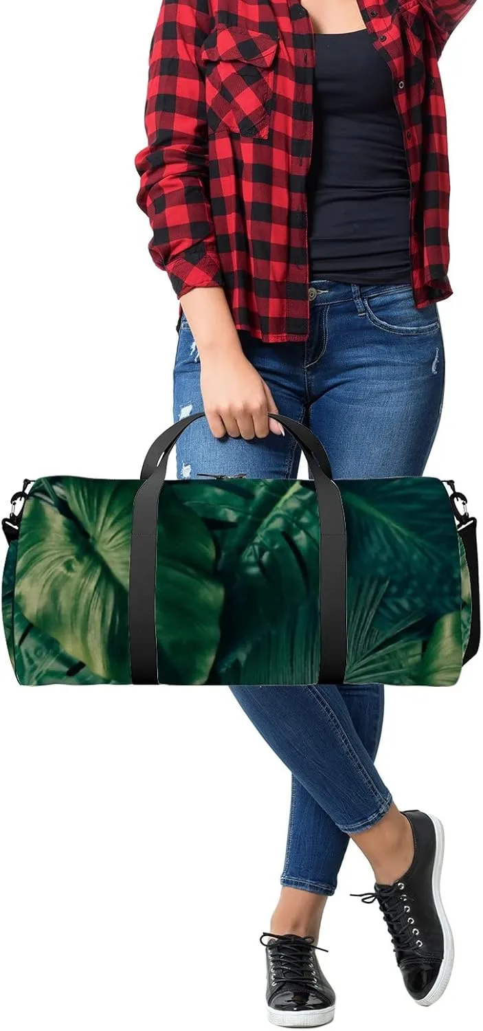 Sports Gym Bag for Women and Men Waterproof Tropical Green Leaves Pattern Duffel Bag Lightweight Carryon Traveling Boarding Gripsack