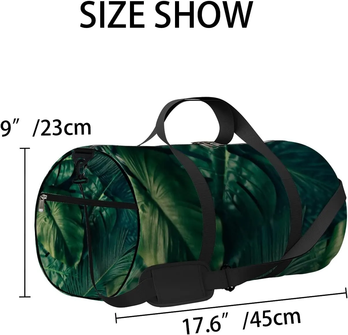 Sports Gym Bag for Women and Men Waterproof Tropical Green Leaves Pattern Duffel Bag Lightweight Carryon Traveling Boarding Gripsack