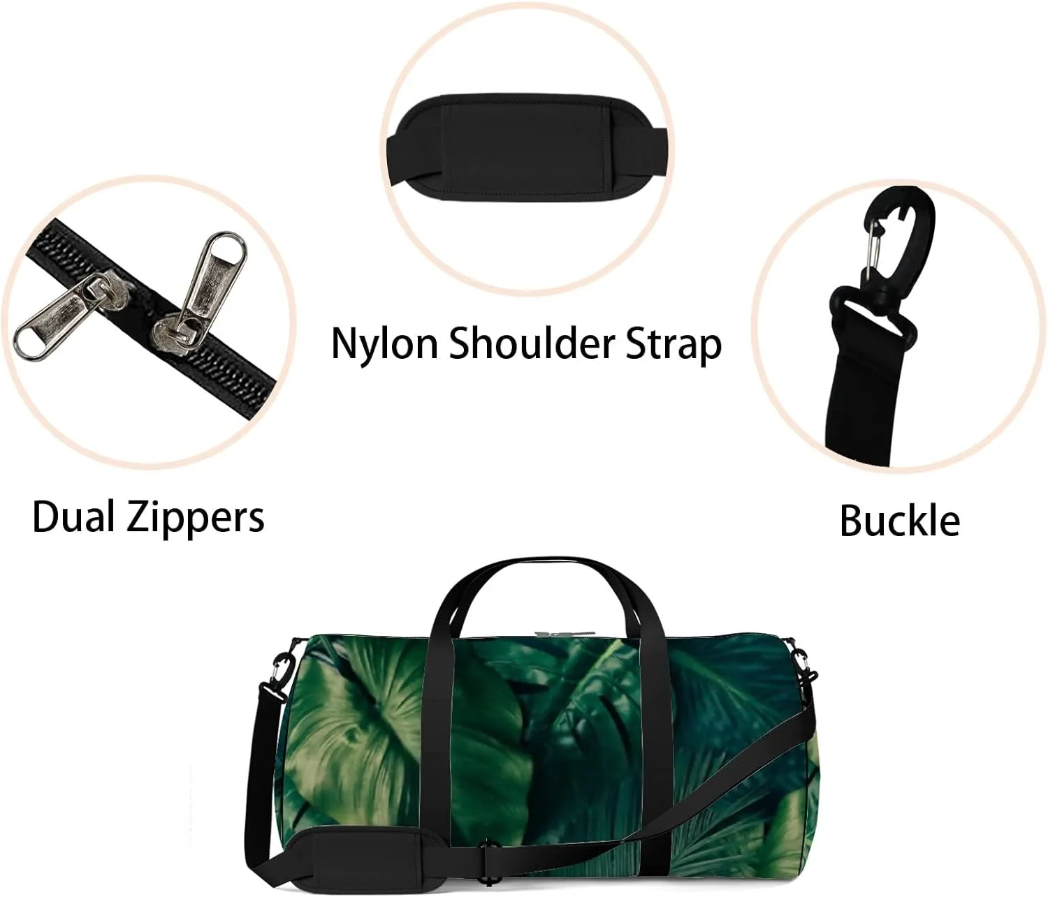 Sports Gym Bag for Women and Men Waterproof Tropical Green Leaves Pattern Duffel Bag Lightweight Carryon Traveling Boarding Gripsack