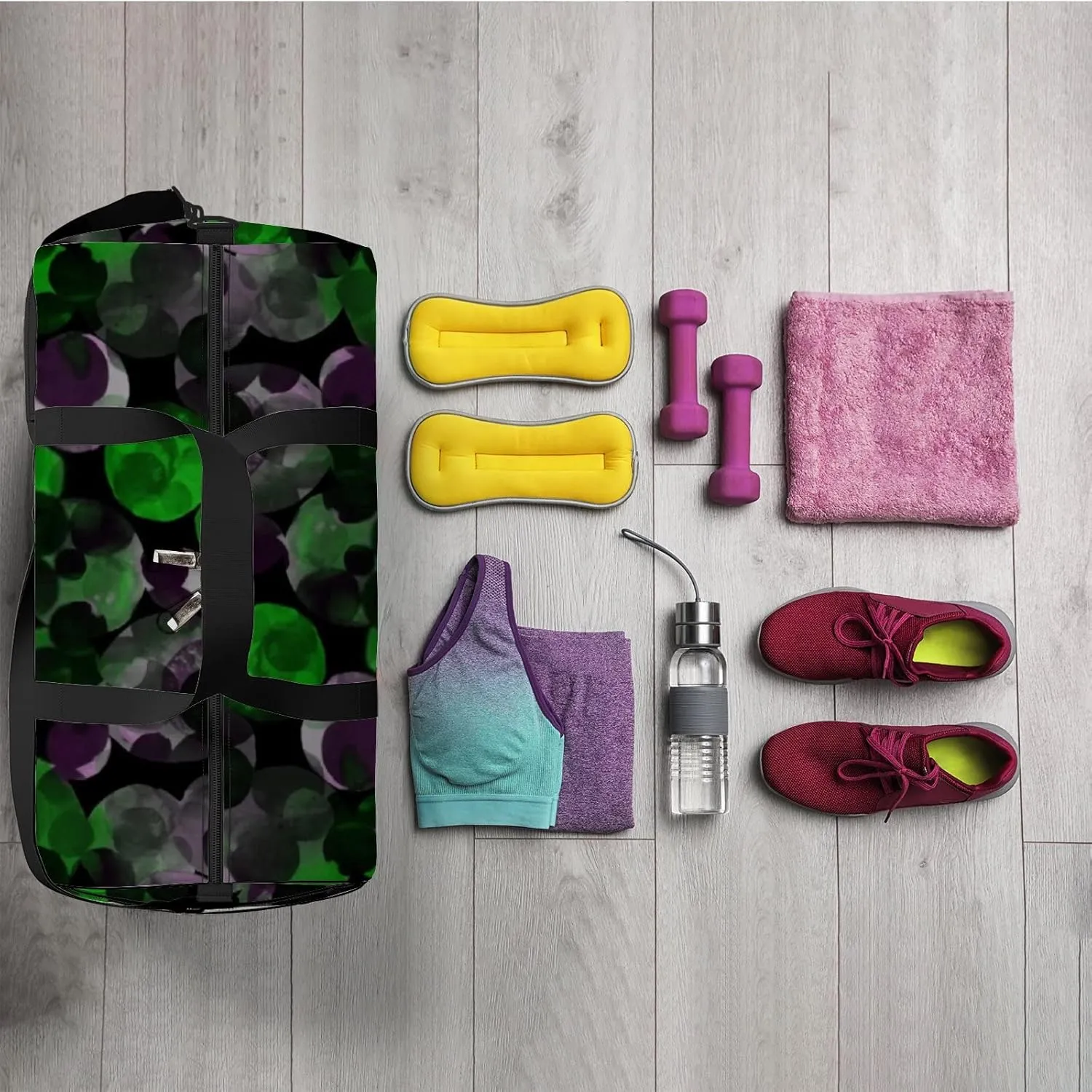 Sports Gym Bag for Women and Men Waterproof Watercolor Pattern Multicolored Circles Duffel Bag Lightweight Carryon Traveling Boarding Gripsack
