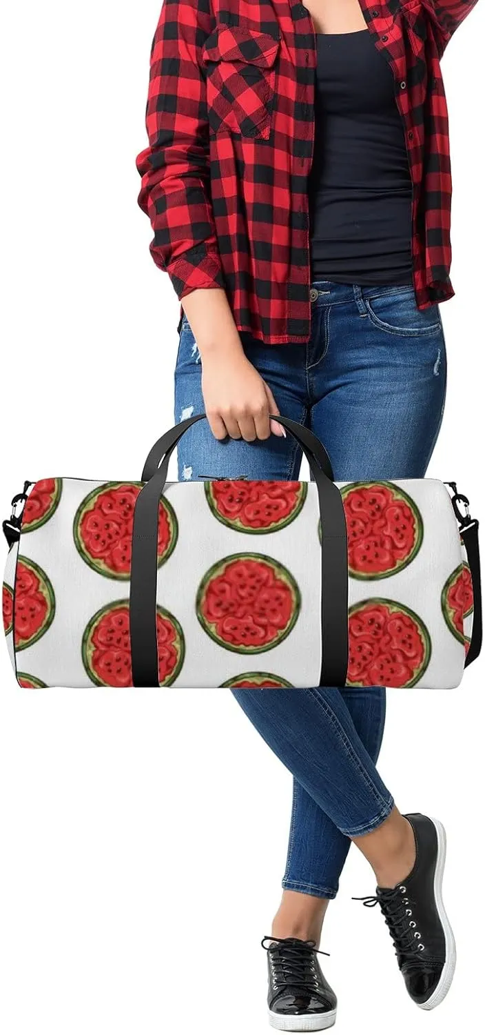 Sports Gym Bag for Women and Men Waterproof Watermelon Sketch Style Duffel Bag Lightweight Carryon Traveling Boarding Gripsack