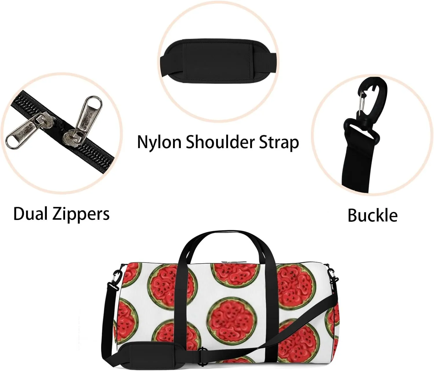 Sports Gym Bag for Women and Men Waterproof Watermelon Sketch Style Duffel Bag Lightweight Carryon Traveling Boarding Gripsack