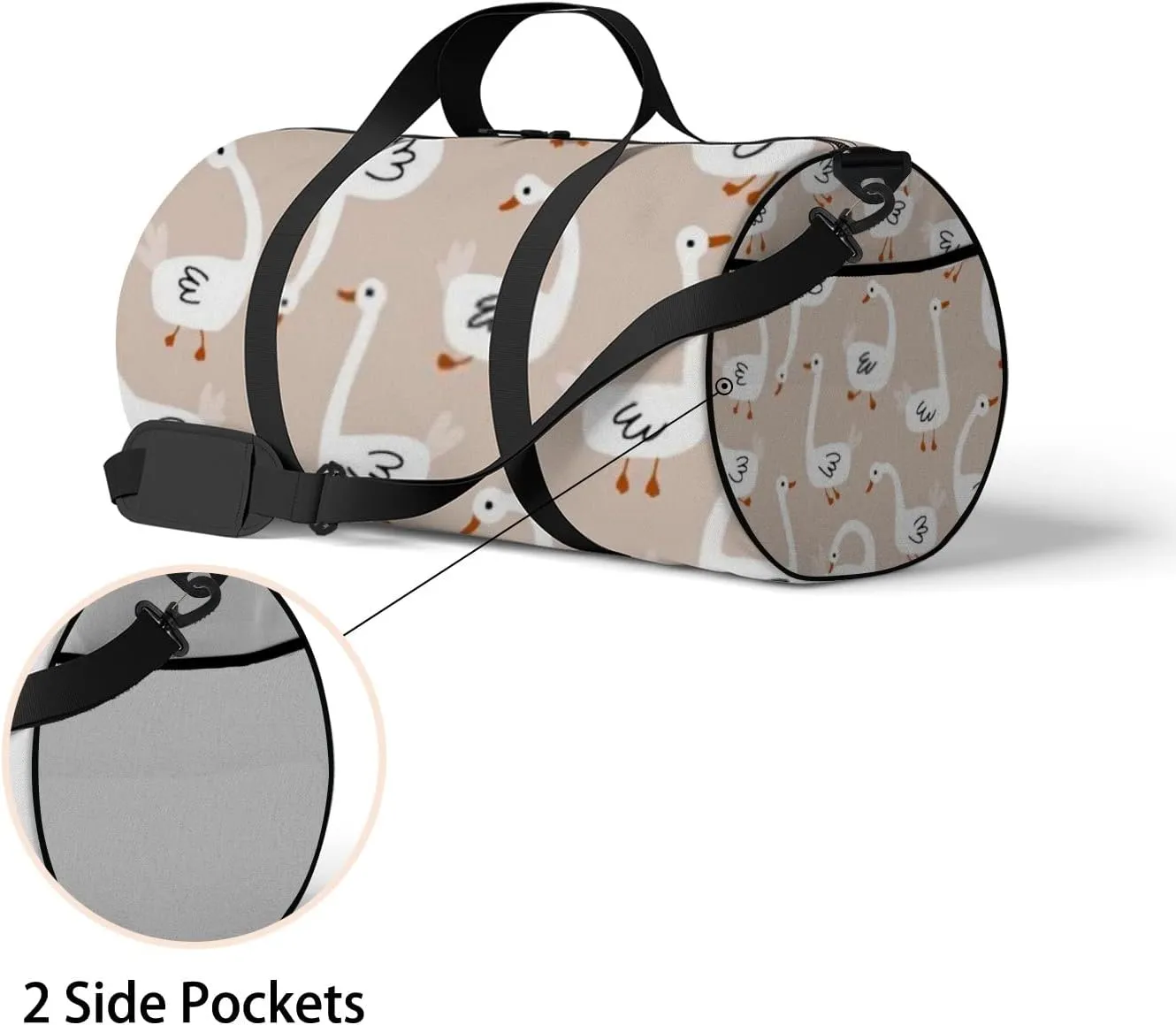 Sports Gym Bag for Women and Men Waterproof White Goose Cute Cartoon Style Duffel Bag Lightweight Carryon Traveling Boarding Gripsack