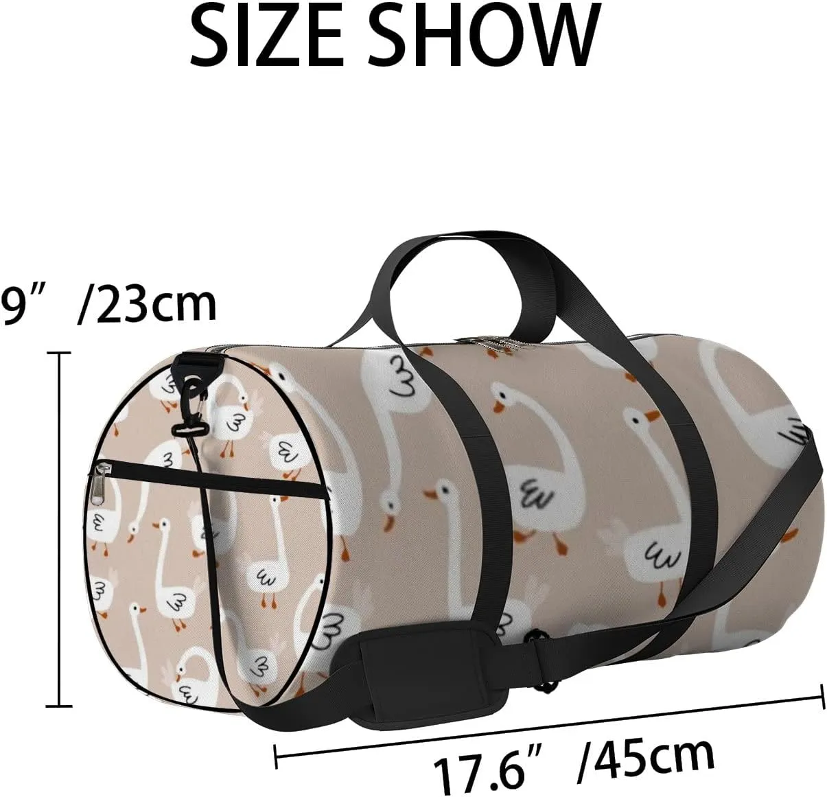 Sports Gym Bag for Women and Men Waterproof White Goose Cute Cartoon Style Duffel Bag Lightweight Carryon Traveling Boarding Gripsack