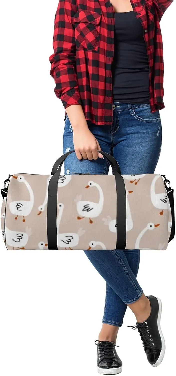 Sports Gym Bag for Women and Men Waterproof White Goose Cute Cartoon Style Duffel Bag Lightweight Carryon Traveling Boarding Gripsack