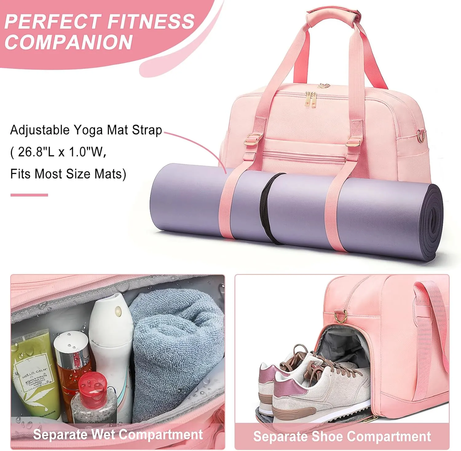 Sports Gym Bag for Women, Travel Duffle Bag with Shoe Compartment & Wet Pocket, Fitness Yoga Bag Weekender Overnight Bag Small