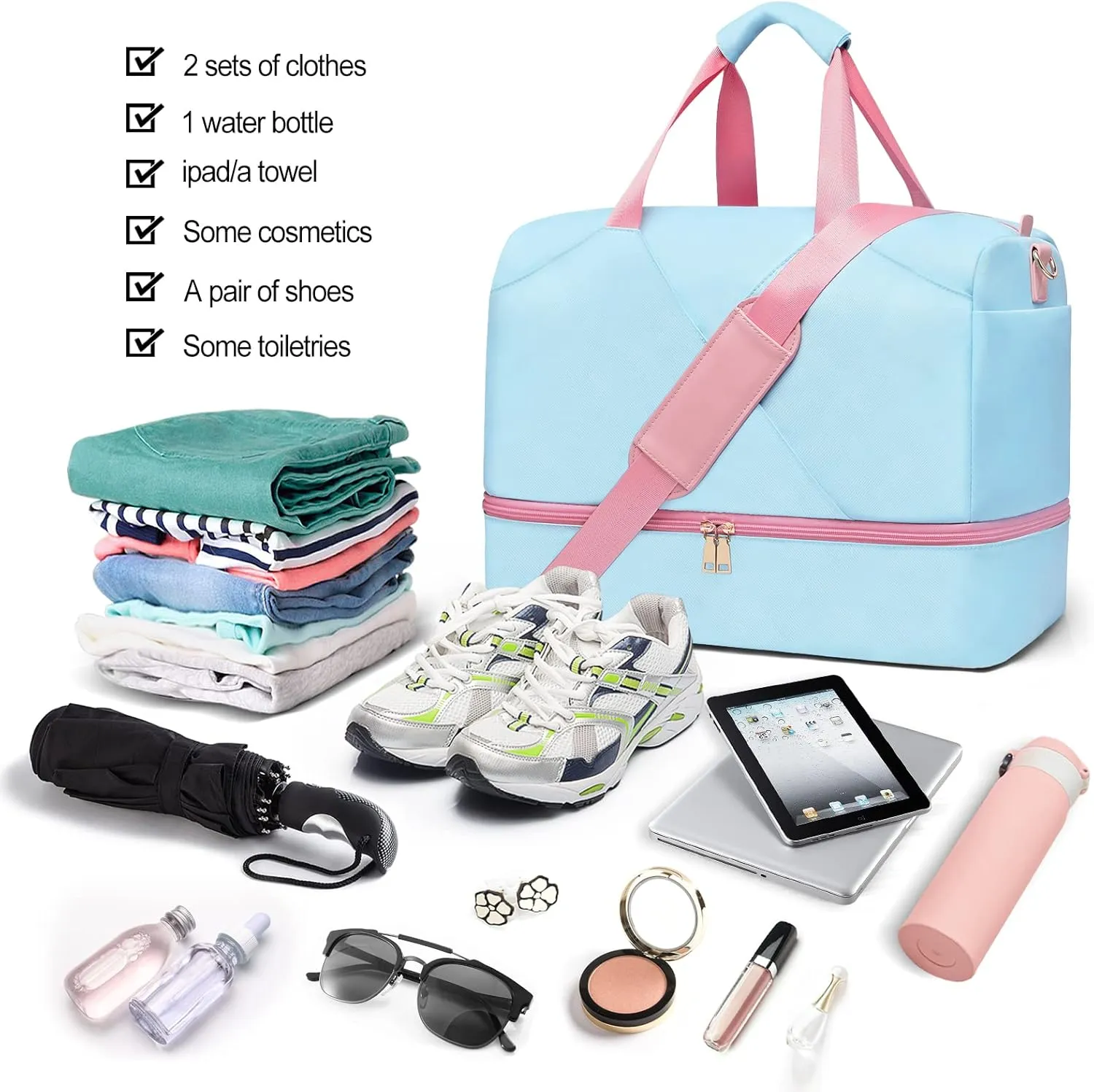 Sports Gym Bag for Women, Travel Duffle Bag with Shoe Compartment & Wet Pocket, Fitness Yoga Bag Weekender Overnight Bag Small