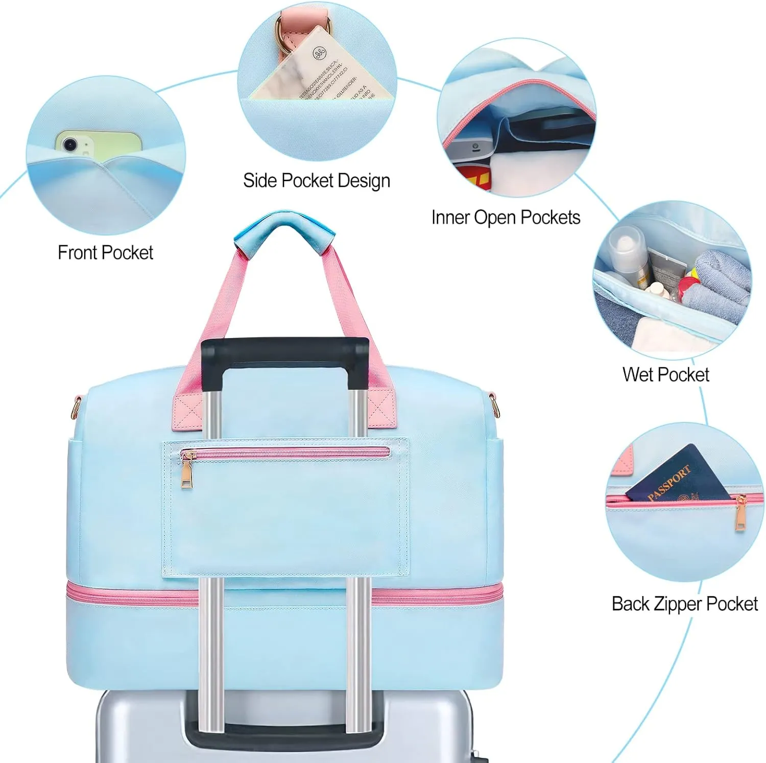 Sports Gym Bag for Women, Travel Duffle Bag with Shoe Compartment & Wet Pocket, Fitness Yoga Bag Weekender Overnight Bag Small