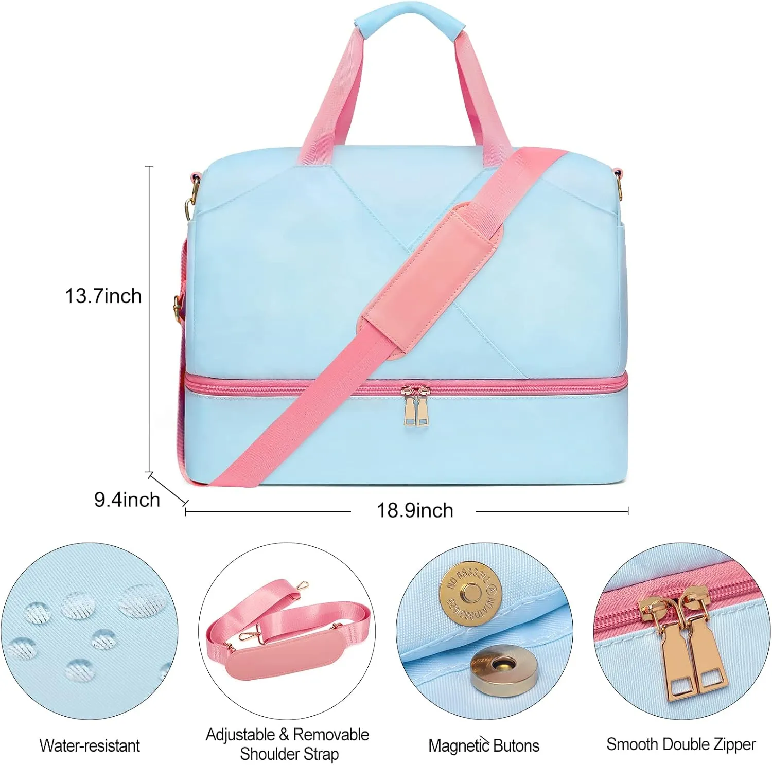 Sports Gym Bag for Women, Travel Duffle Bag with Shoe Compartment & Wet Pocket, Fitness Yoga Bag Weekender Overnight Bag Small