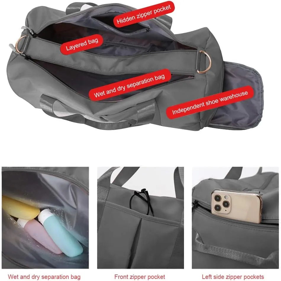 Sports Gym Bag With Shoe Bag Wet Bag Duffle Bag Waterproof Travel Bag for Women Men Dark Gray 29L