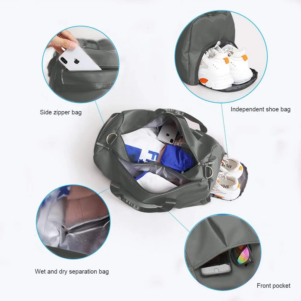Sports Gym Bag With Shoe Bag Wet Bag Duffle Bag Waterproof Travel Bag for Women Men Dark Gray 29L