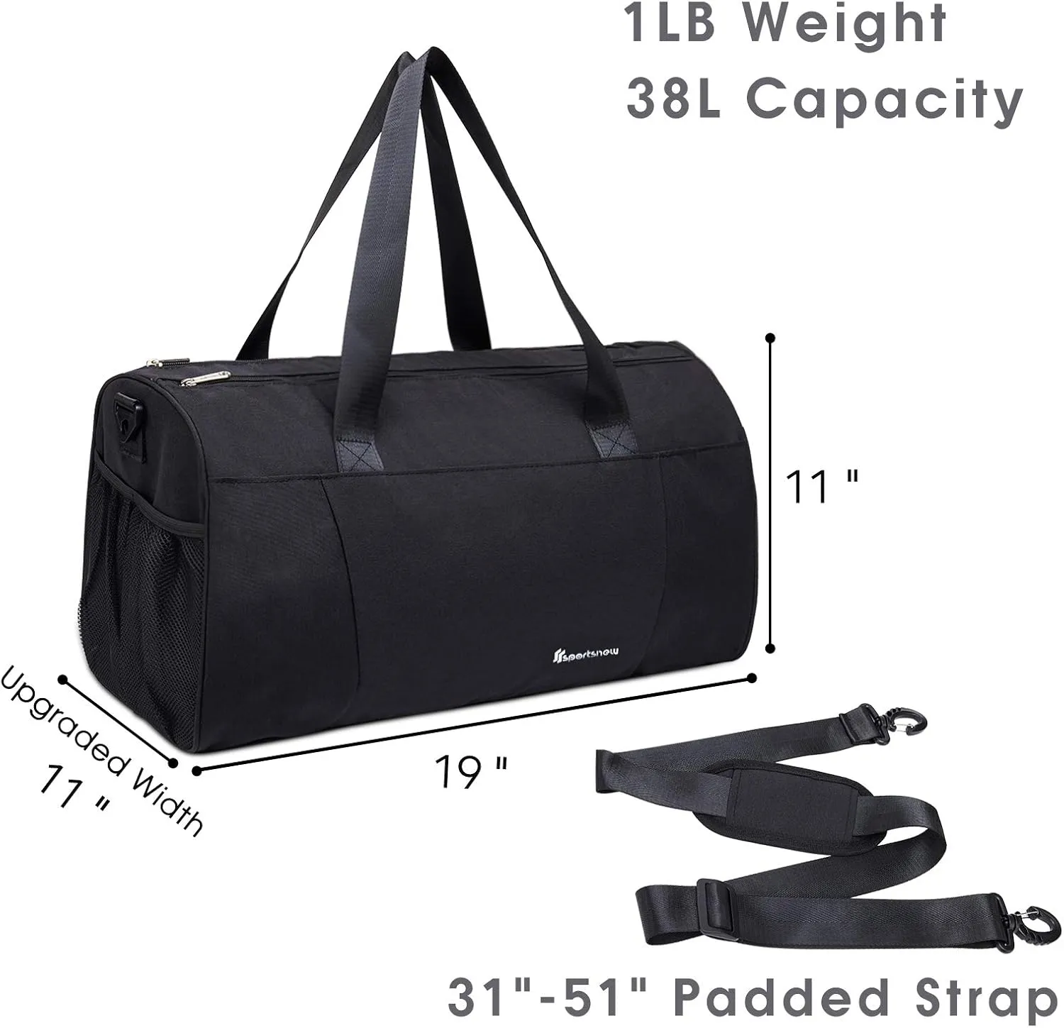 sportsnew Sports Gym Bag with Wet Pocket & Shoe Compartment Fitness Workout Bag for Men and Women, Black