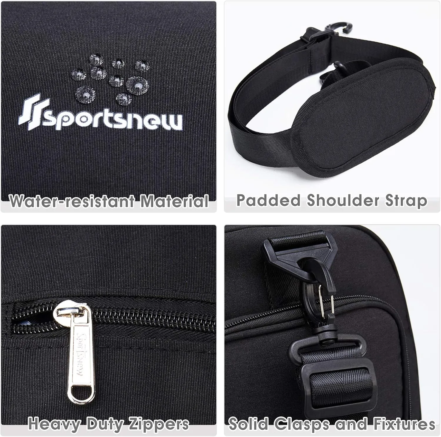 sportsnew Sports Gym Bag with Wet Pocket & Shoe Compartment Fitness Workout Bag for Men and Women, Black