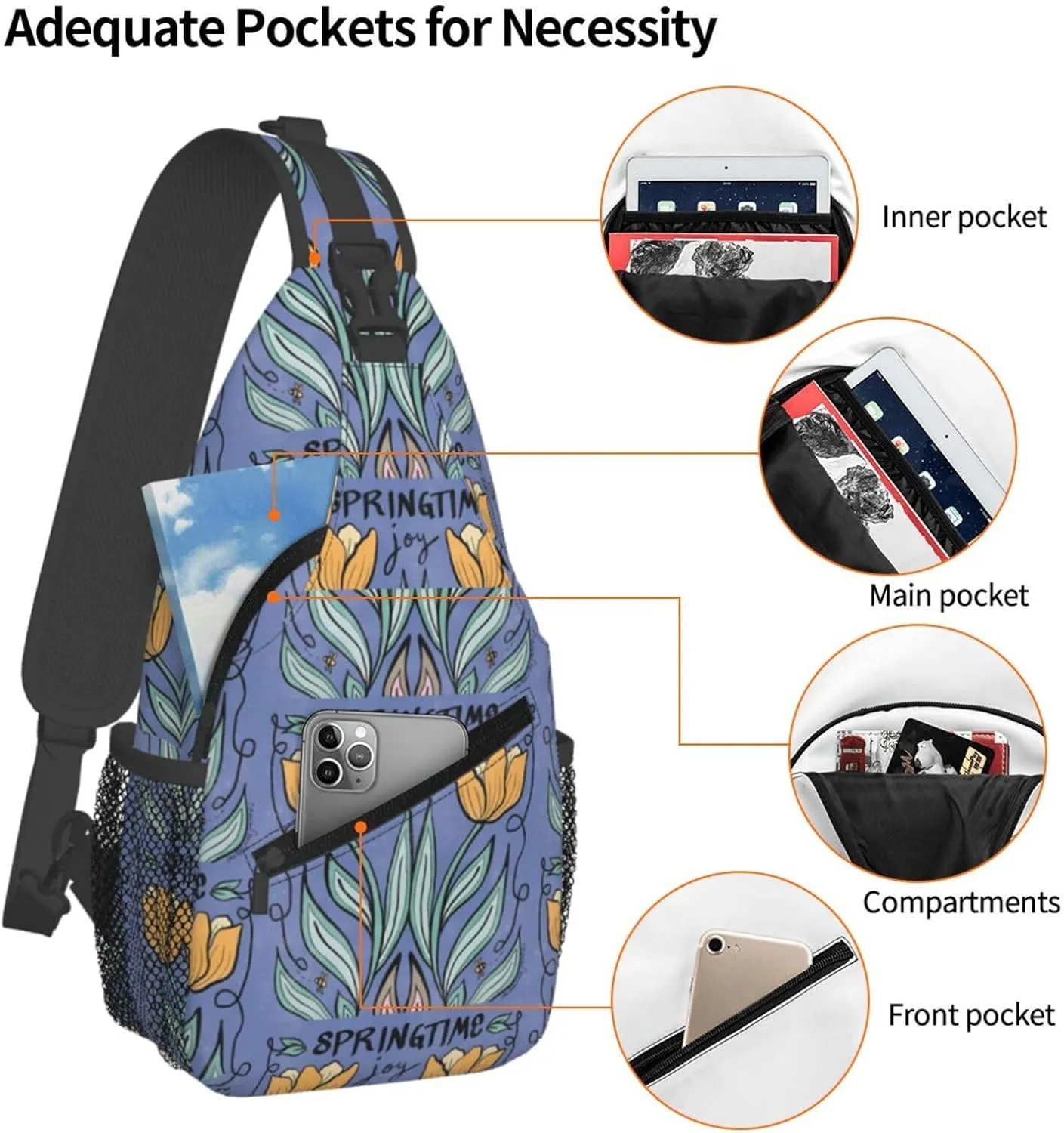 Springtime Joy Tulips Chest Sling Bag Crossbody Shoulder Backpack Bag Gym Cycling Travel Hiking Daypack Cross Bag