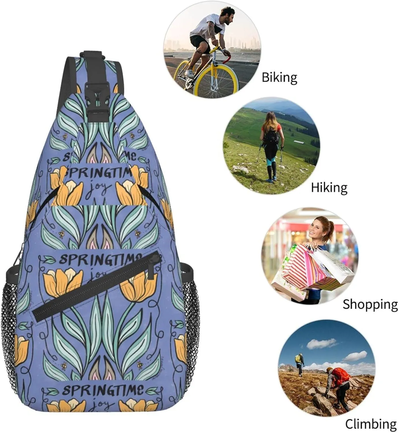 Springtime Joy Tulips Chest Sling Bag Crossbody Shoulder Backpack Bag Gym Cycling Travel Hiking Daypack Cross Bag
