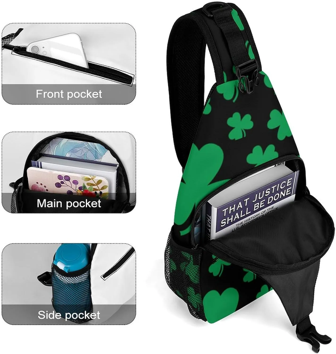 St Patrisks Day Sling Backpack Men Womans Crossbody Backpack Chest Bag Gym Daypack Hiking Bag Small Cross Body Bags Outdoor Backpacks