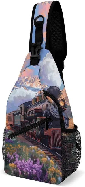 Steam Engine Train Fashion Chest Bag for Men Small Sling Bag Backpack Crossbody Travel Hiking Daypack