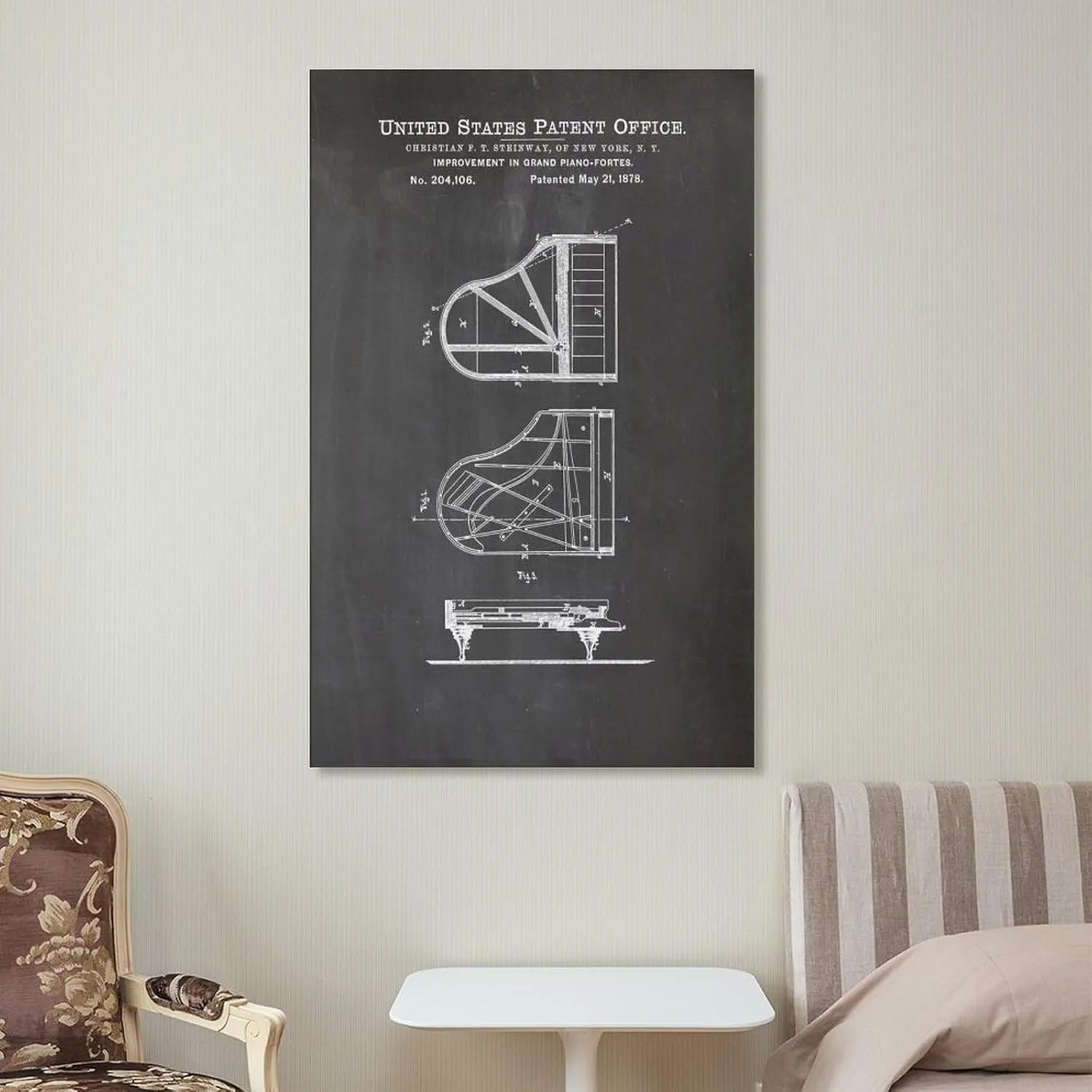 Steinway Piano Patent Posters Music Room Decoration Music Teacher Gift Artworks Canvas Poster Room Aesthetic Wall Art Prints Home Modern Decor Framed-