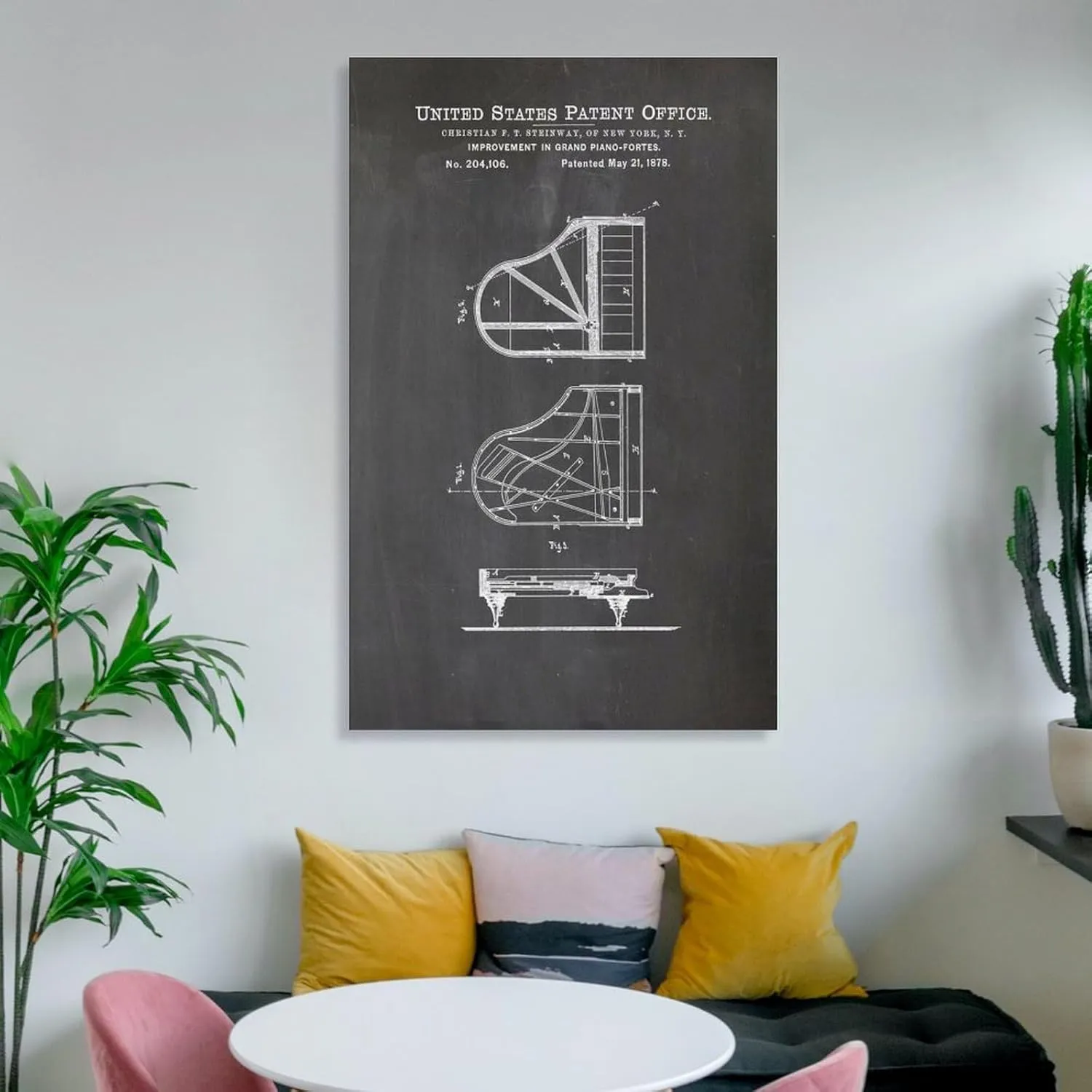 Steinway Piano Patent Posters Music Room Decoration Music Teacher Gift Artworks Canvas Poster Room Aesthetic Wall Art Prints Home Modern Decor Framed-