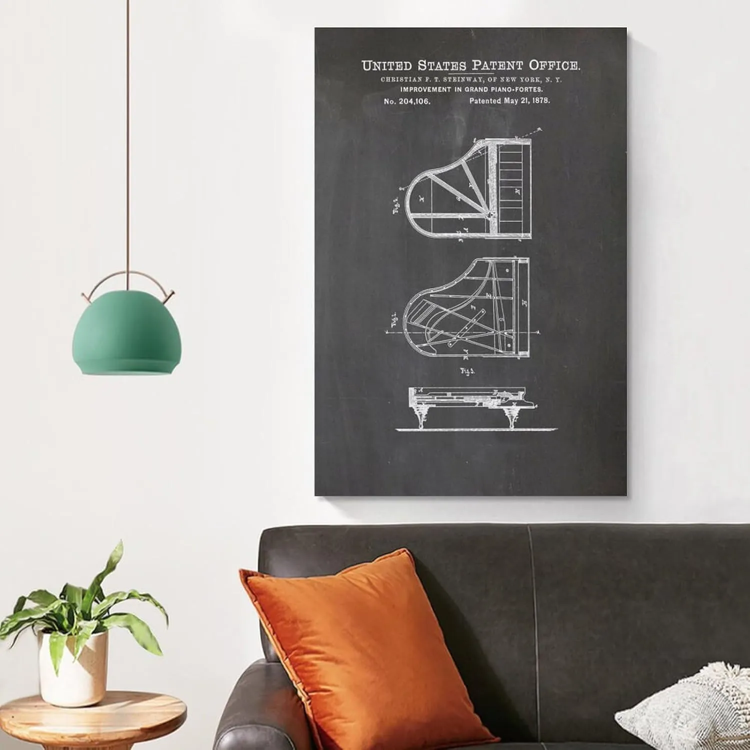 Steinway Piano Patent Posters Music Room Decoration Music Teacher Gift Artworks Canvas Poster Room Aesthetic Wall Art Prints Home Modern Decor Framed-